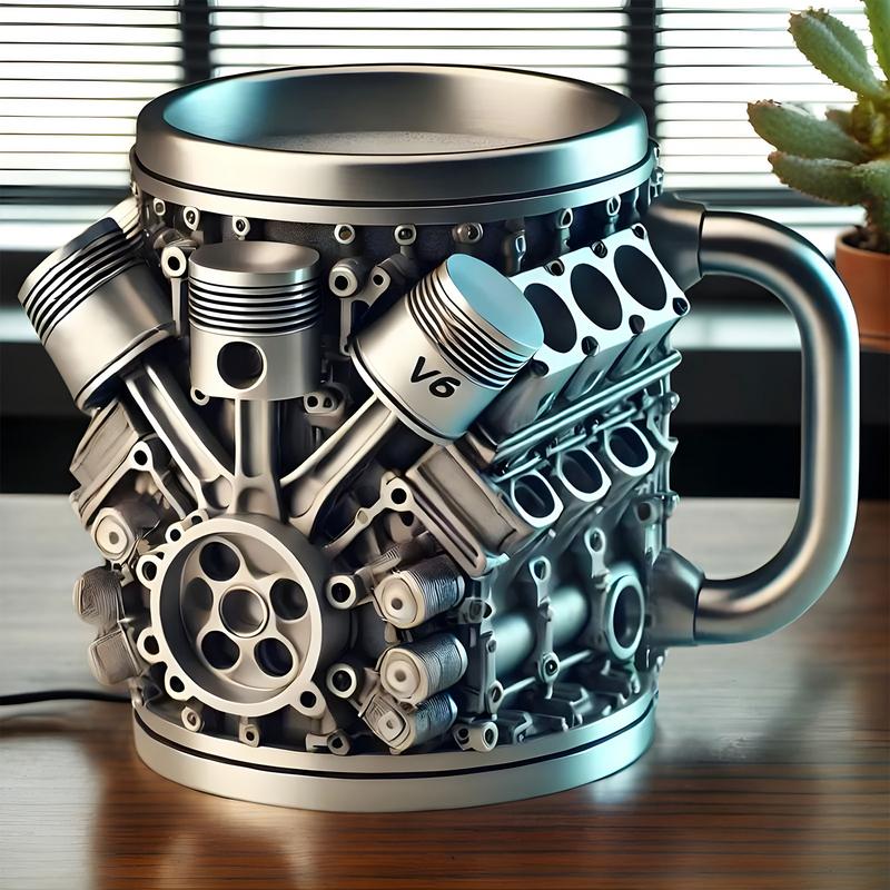 1pcs Creative V8/V6 Engine Design Resin And Stainless Steel Cup Double Insulation Reusable Coffee Mug Home Decor Supplies