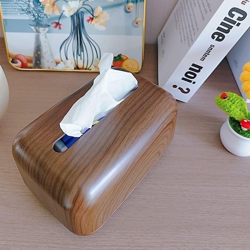 Faux Walnut Chinese-Style Tissue Box for Home, Dining Room, Living Room, Coffee Table, Hotel, B&B Storage