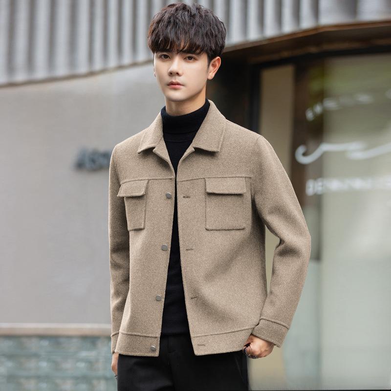 

Мужская шерстяная куртка, куртка осень-зима, корейская версия, облегающая, модная, двухсторонняя, шерстяная, мужская, повседневная, короткая 2XL