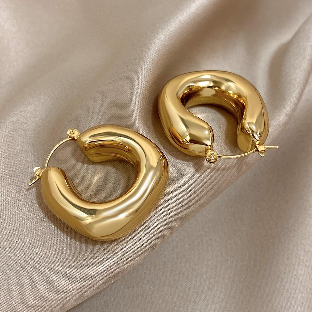 Chunky Chubby Stainless Steel Earrings for Women Simple Fashion Punk Gold Plated U-Shaped Hoop Earrings Waterproof Jewelry
