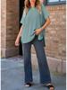 2024 Women's Summer Solid Color Knit Crew Neck Pullover T-Shirt - European & American Casual Loose Fit, Drop Shoulder, Short Sleeve Top