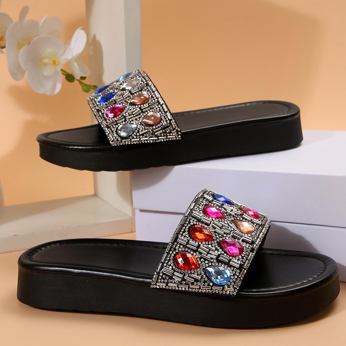 

Летние нарядные шлепанцы для женщин, шлепанцы на платформе со стразами и одним ремешком, повседневные пляжные сандалии, подходящие к платьям 40 чёрный