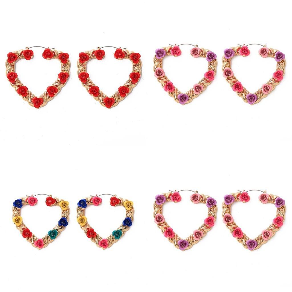 Stylish European American Heart Earrings Floral Design Ideal For Weddings And Anniversaries
