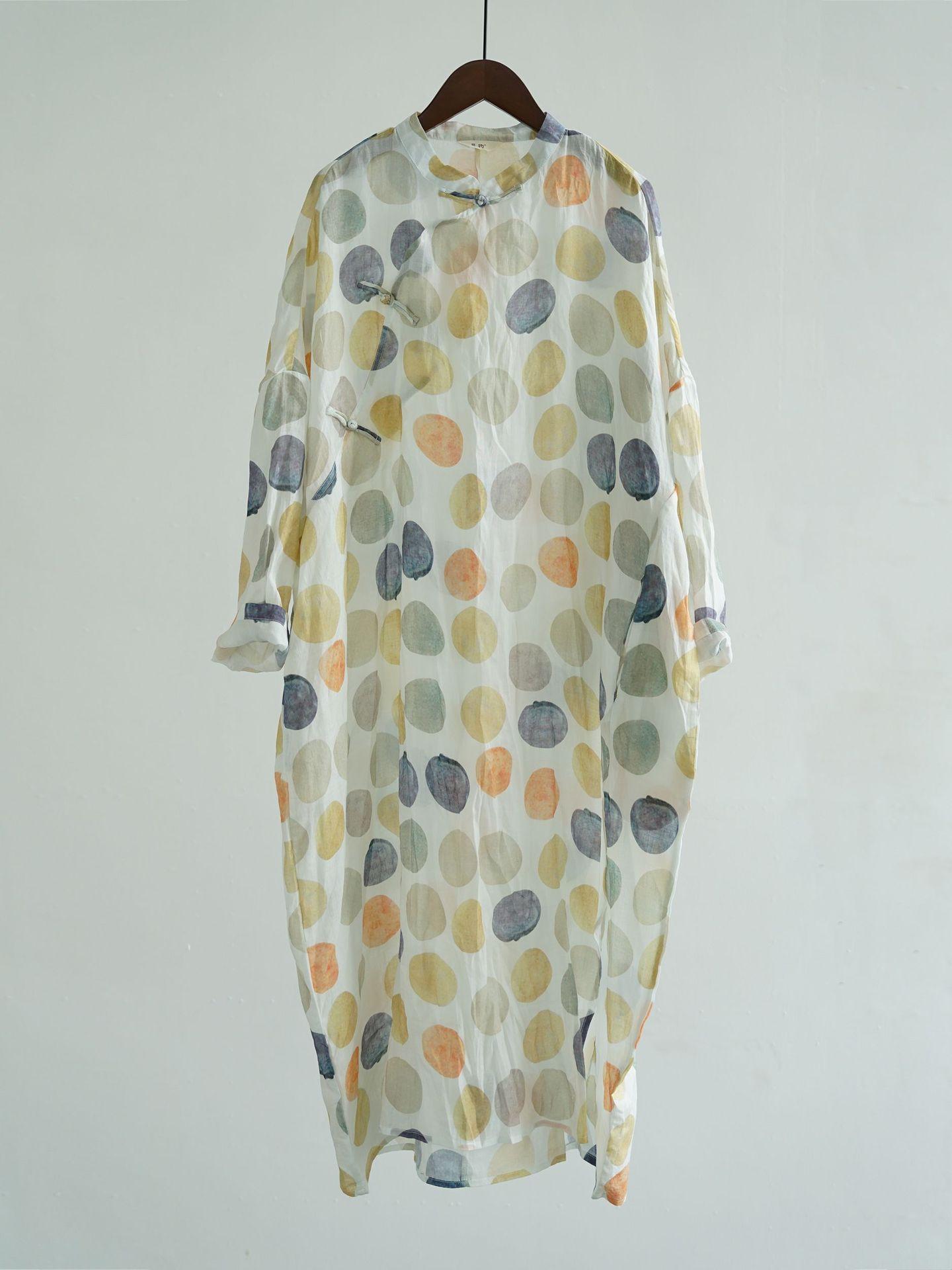 

Johnature Женские винтажные платья в горошек с длинным рукавом, летние, свободные, высокого качества, А-силуэта One Size