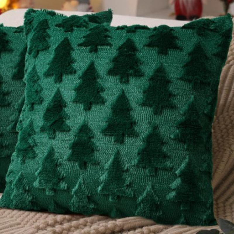 

17.72x17.72 Inch Christmas Pillow Cover 3D Embroidered PlushCushion Case Zipper Snowflake SnowmanTree Pattern for Sofa Bed Decor 1PC зелёный