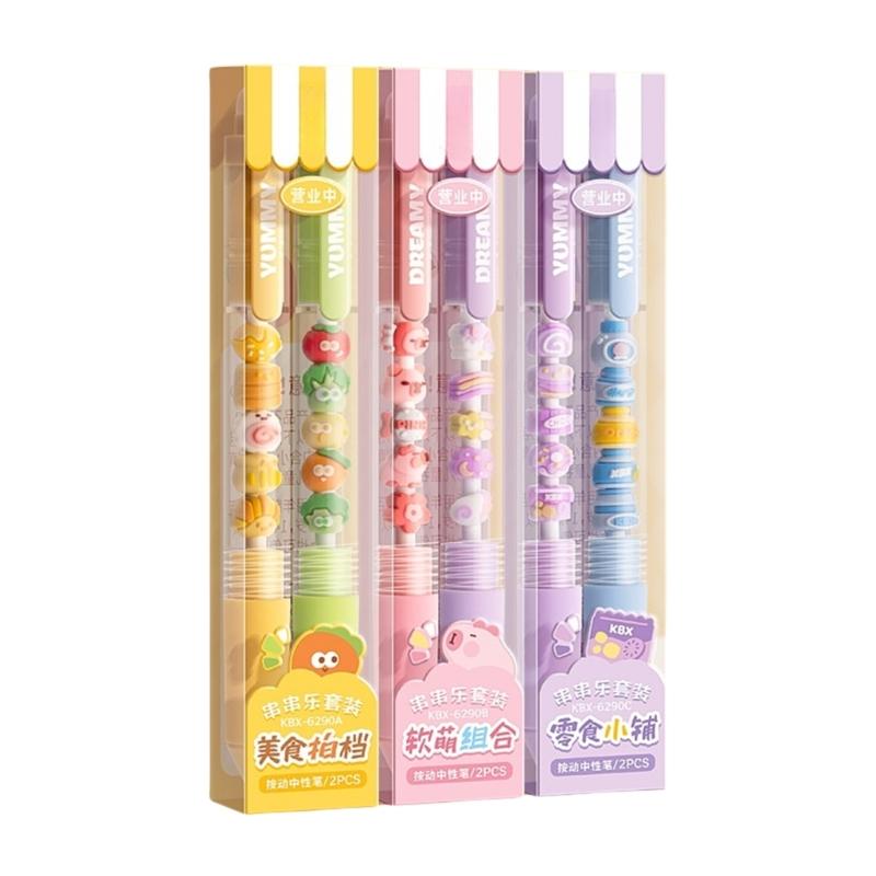 2/4Pcs Cartoon Beaded Gel Pen Retractable Gel Pen 0.5mm Tip Studewnt Writing Pen Quick Drying for Writing Journaling