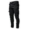 Męskie Jeansy Cargo Slim Fit z Wieloma Kieszeniami Elastyczne Spodnie Jeansowe Codzienny Design Utility Zwężana Nogawka
