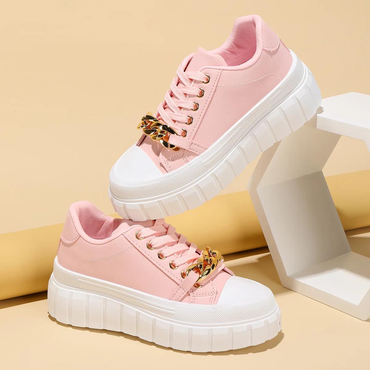 

Модная универсальная повседневная обувь для девочек, кроссовки для бега на плоской подошве с низким верхом, новые дышащие туфли для скейтбординга на толстой подошве. 40 розовый