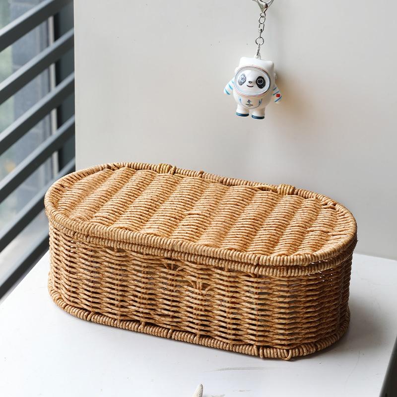 Bohemian Imitation Rattan Storage Basket Woven Storage Box Dust-Proof Frame Home Decoration Basket