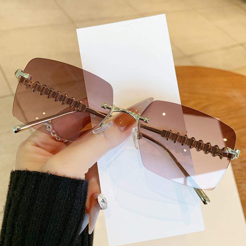 European and American Style Square Frameless Sunglasses for Women, Fashionable Metal Sunglasses