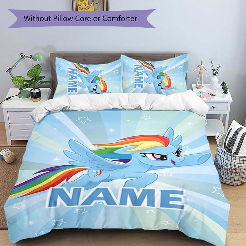3pcs My Little Pony1 Cover Set - Personalized Name, HD Printed Bedding with 1 Cover and 2 Pillowcases - Perfect for Home Decor, Easy Care