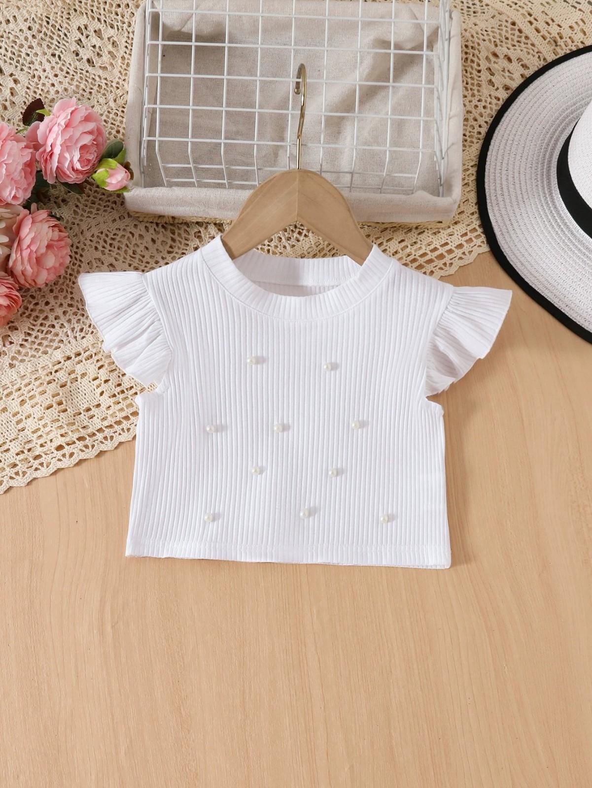 

Girls Beaded Sleeveless Vest Kids Top For Toddlers 100 білий