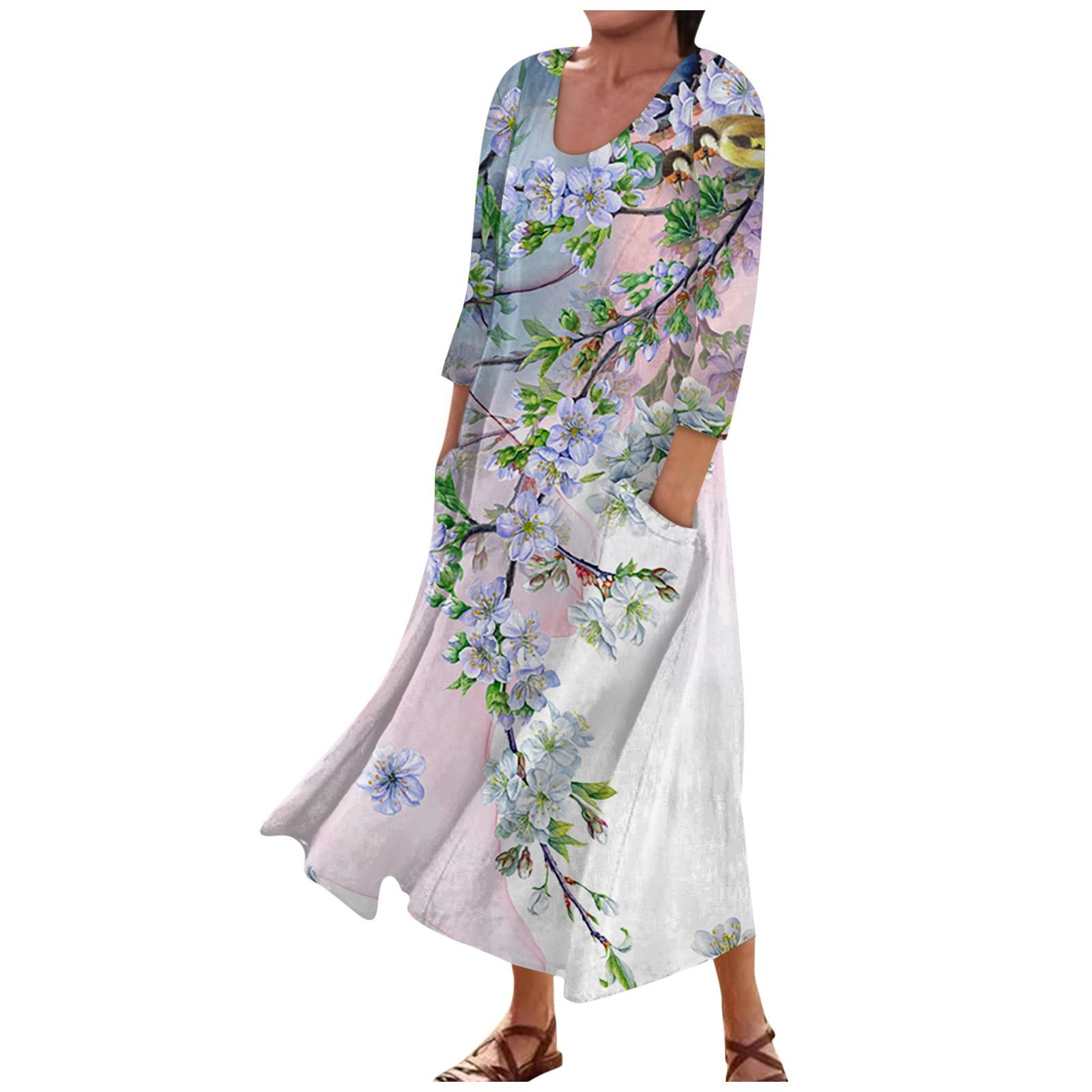 

Женское модное повседневное свободное карманное платье с круглым вырезом и рукавами 3/4 XXXXL розовый