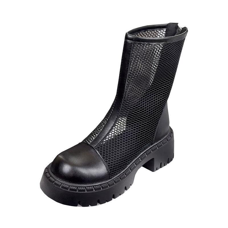 Fashion 2025 Women Breathable Ankle Boots Summer Hollow-out Chunky Ladies High Heels Fashion Hot Sale Woman's White Short Boots De Mujer