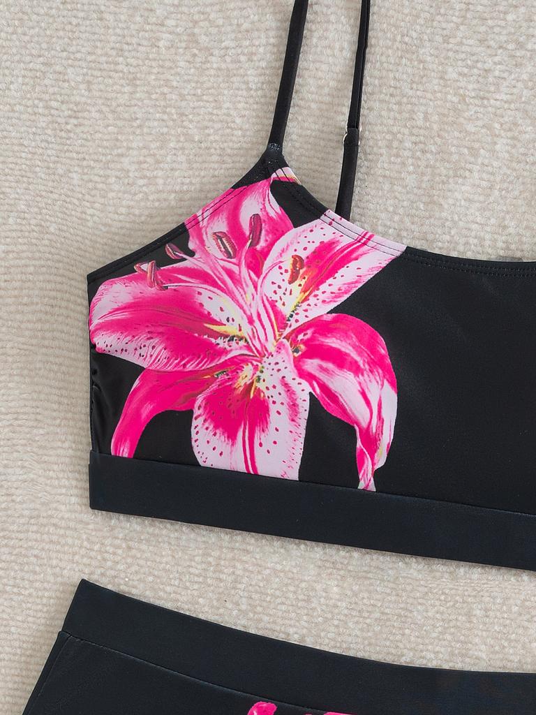 Printed U-shaped High Waist Bikini Sexy Split Swimsuit