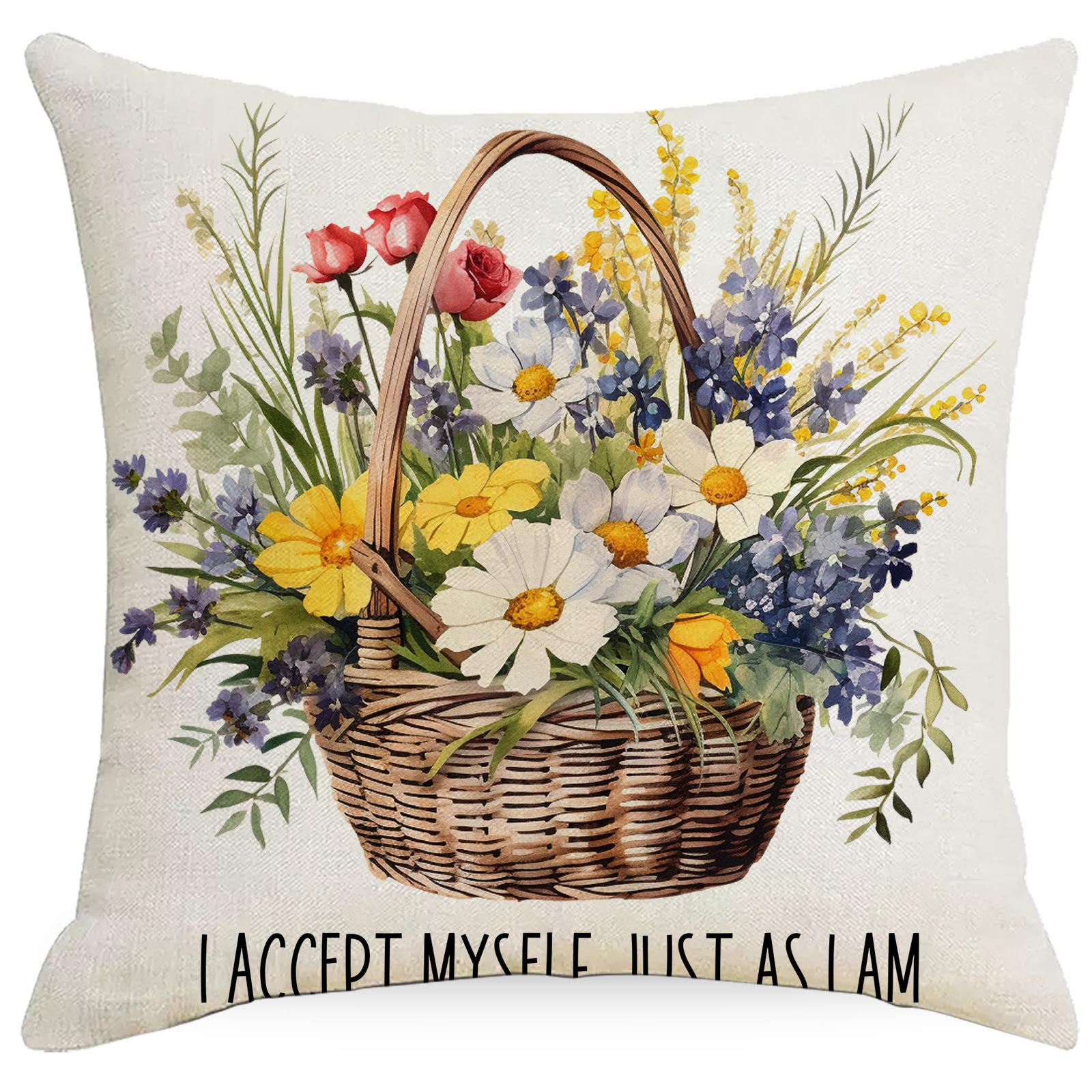 

Вдохновляющий текст Цветочный принт Наволочка Новая Наволочка с надписью Праздничное украшение 45 * 45Cm