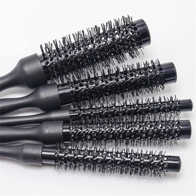 5pcs/set Black Aluminum Tube Hair Brush Comb Curly Round Hair Comb Professional Hairdresser Comb Salon Barber Styling Tool