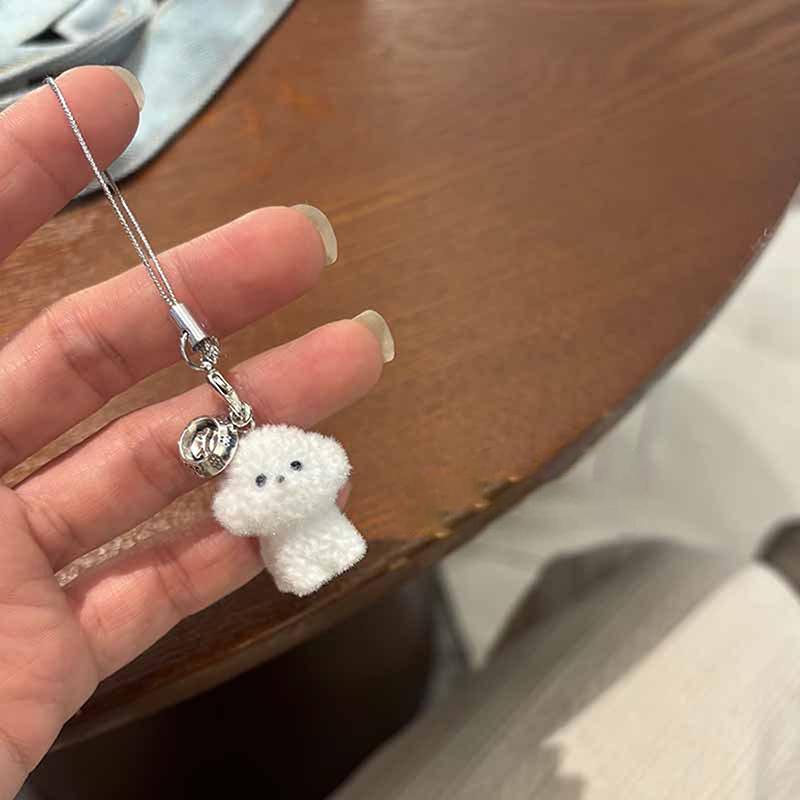 

3D Little Plush Animal Pendant Backpack Car Keyrings Charms Hangs 1Pcs Flocked Resin Dog Puppy Keychain