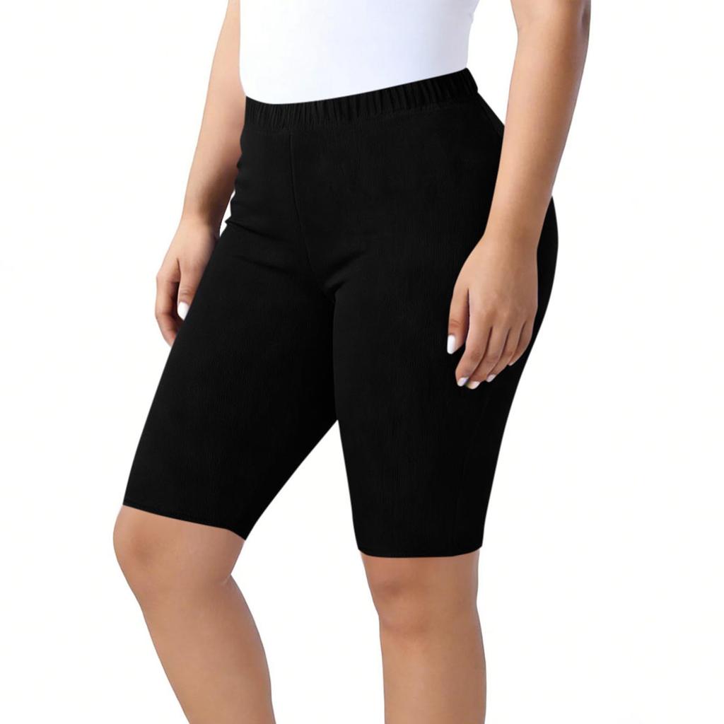 Women’s High Waist Stretchy Bermuda Shorts Plus Size Soft Fabric Knee Length Casual Biker Shorts for Daily Wear