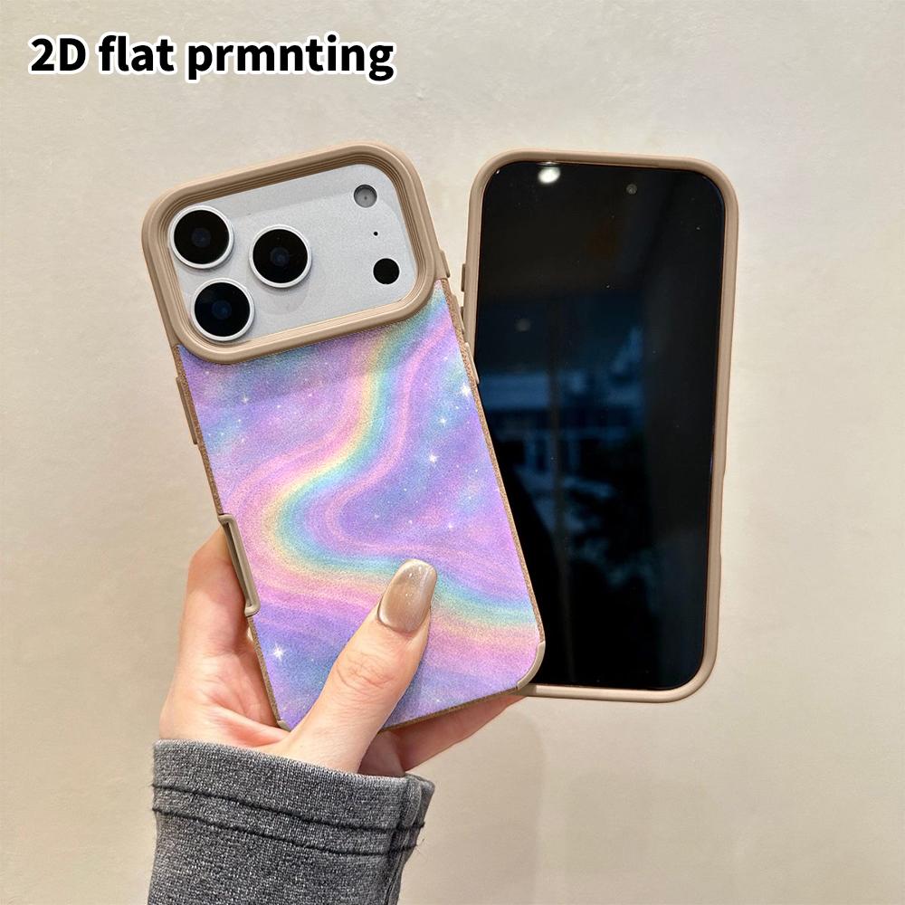 Phone Case: 2D flat lambskin suitable for iPhone 18, 17, 16, 15, 14, 13 Pro protective cases, rainbow nebula, hugging twin bears, Christmas and Hallow