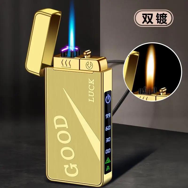 2024 New Metal USB Windproof Lighter Jet Dual Plasma Arc Lighter Gas Electric Rechargeable Lighter Does Not Contain Gas