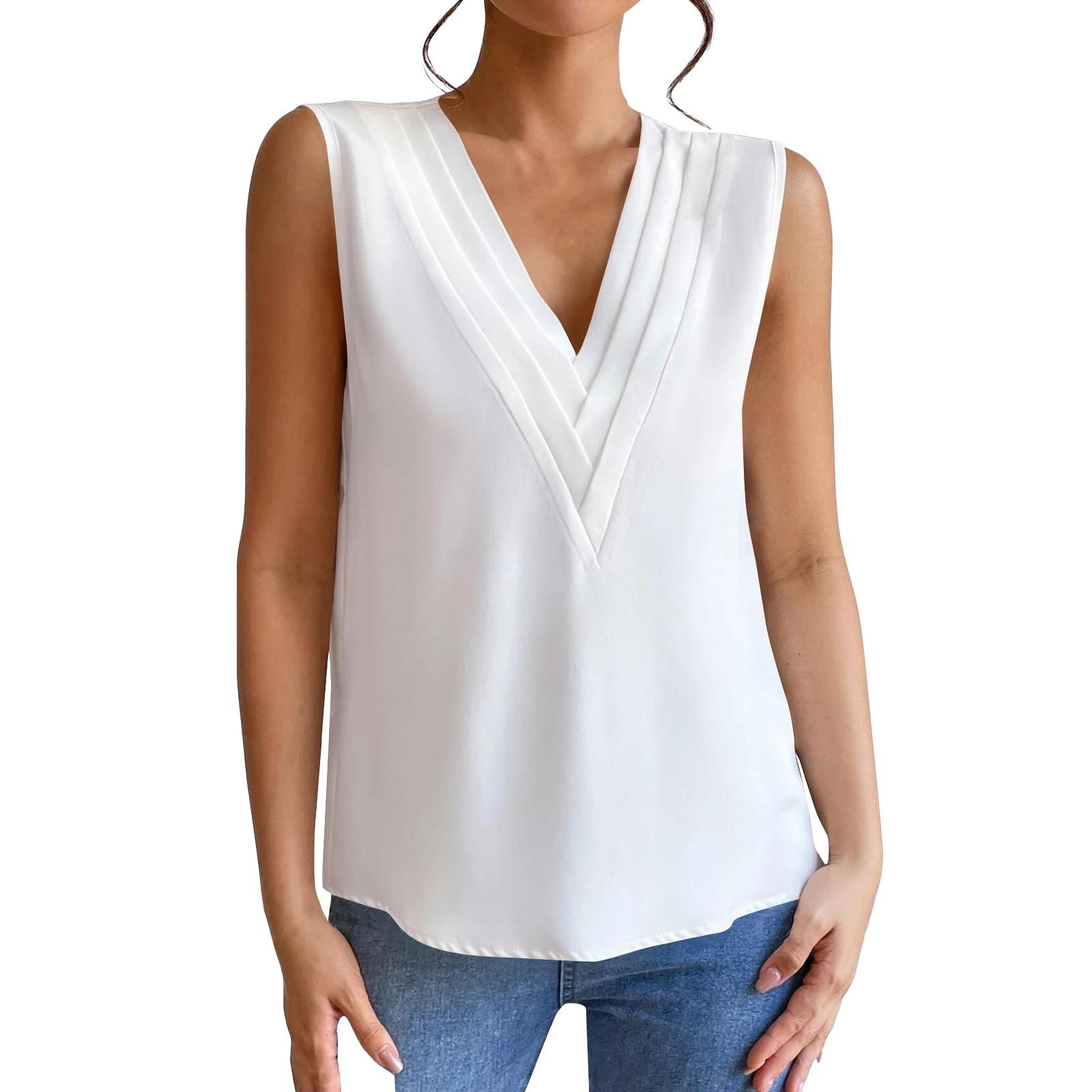 

Женская мода, повседневная однотонная майка без рукавов с v-образным вырезом M белый