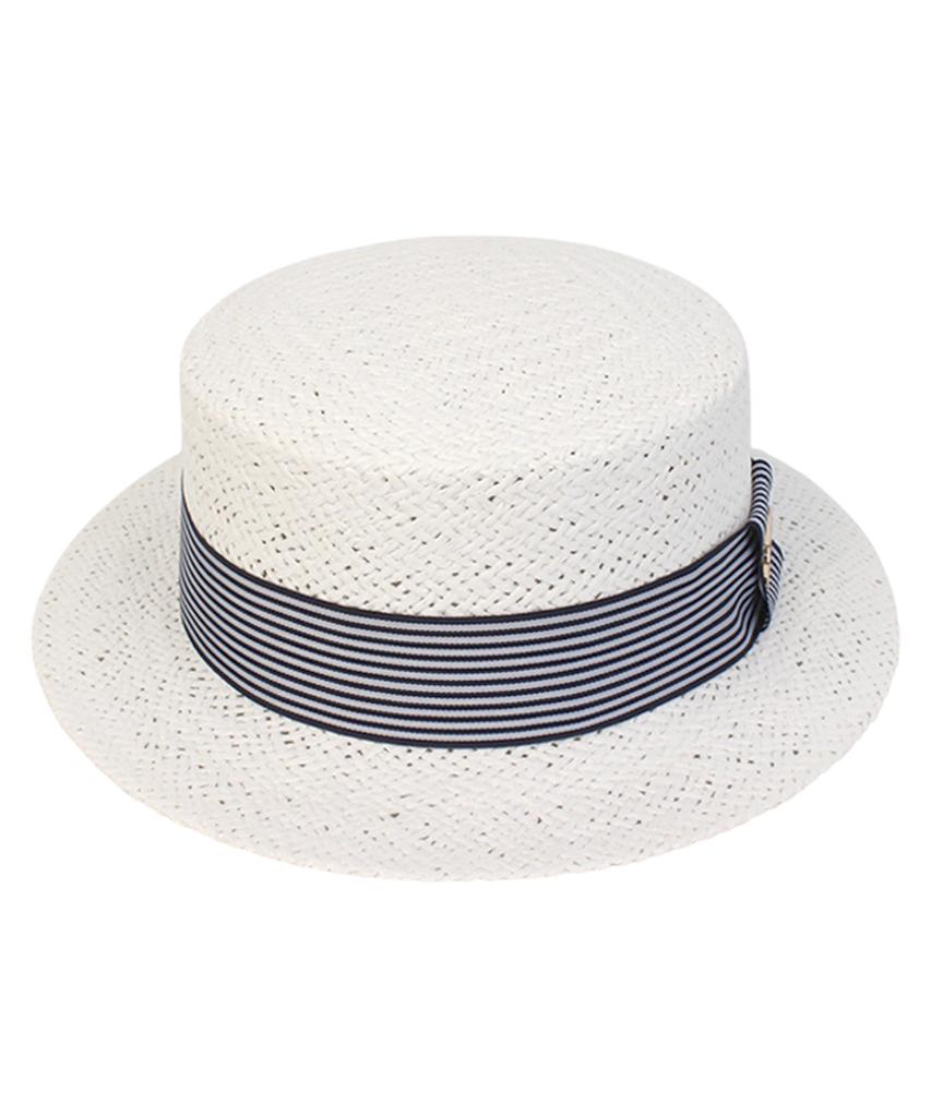 Stripe Line White Short Panama Hat