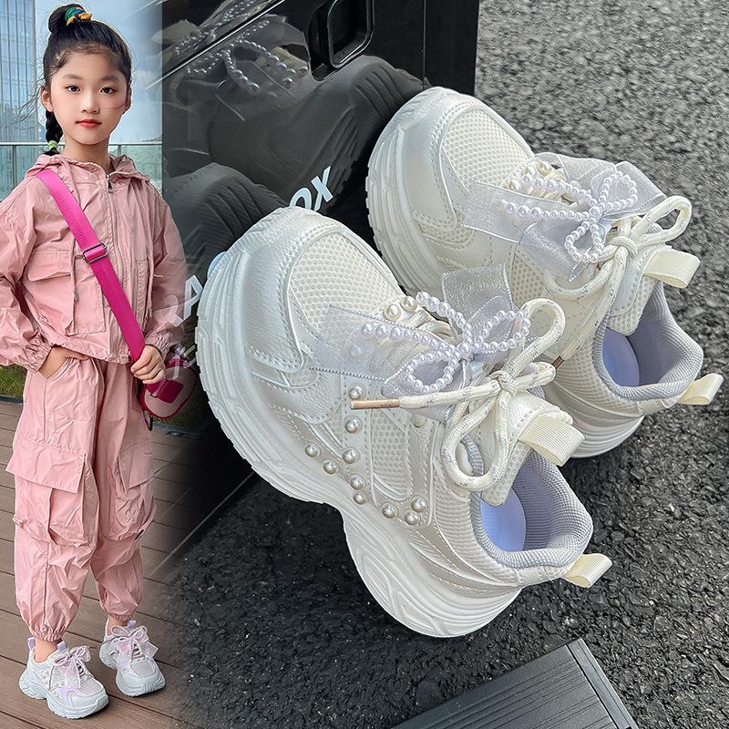 Girls Shoes 2025 Autumn New Children's Sports Shoes Mesh Breathable Girl Princess Dad Shoes Running Shoes