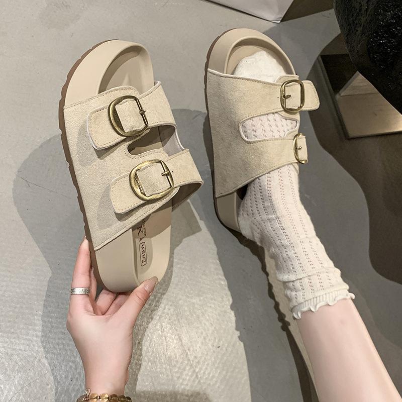 Fashion versatile slippers 2025 summer new thick-soled heightening cool slippers women wear one word with casual slippers