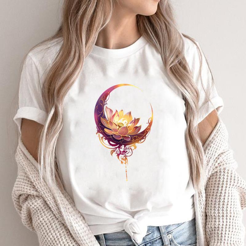 (Asian Size) lovely flower style 90s O-neck Short Sleeve T-shirts Print Casual Top T Graphic Tee Fashion Female Women's Clothing