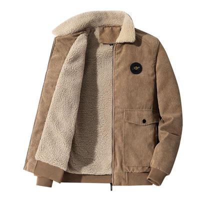 Chaqueta de pana de invierno para hombre, estilo casual, cuello forrado de polar, color liso, detalle de bolsillo, corte regular, relleno de poliéster, tejido.