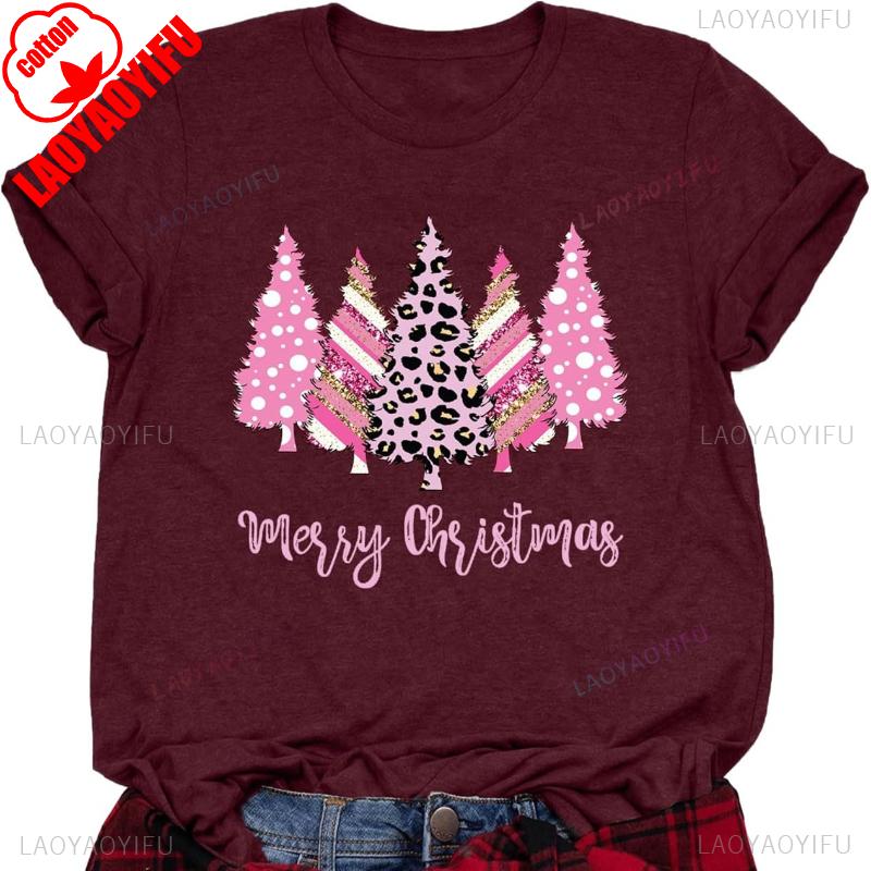 Womens Graphic Printed Short Sleeve Cotton Tshirt for Christmas Crew Neck Short Sleeve All Seasons Casual Fashion Soft Tees