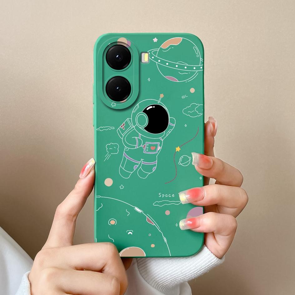 Krásný kreslený kryt s astronauty na telefon pro redmi 10 11 12 13 14C 14R měkký čtvercový tekutý silikonový protiskluzový kryt pro redmi 10 11 12 13 14C 14R