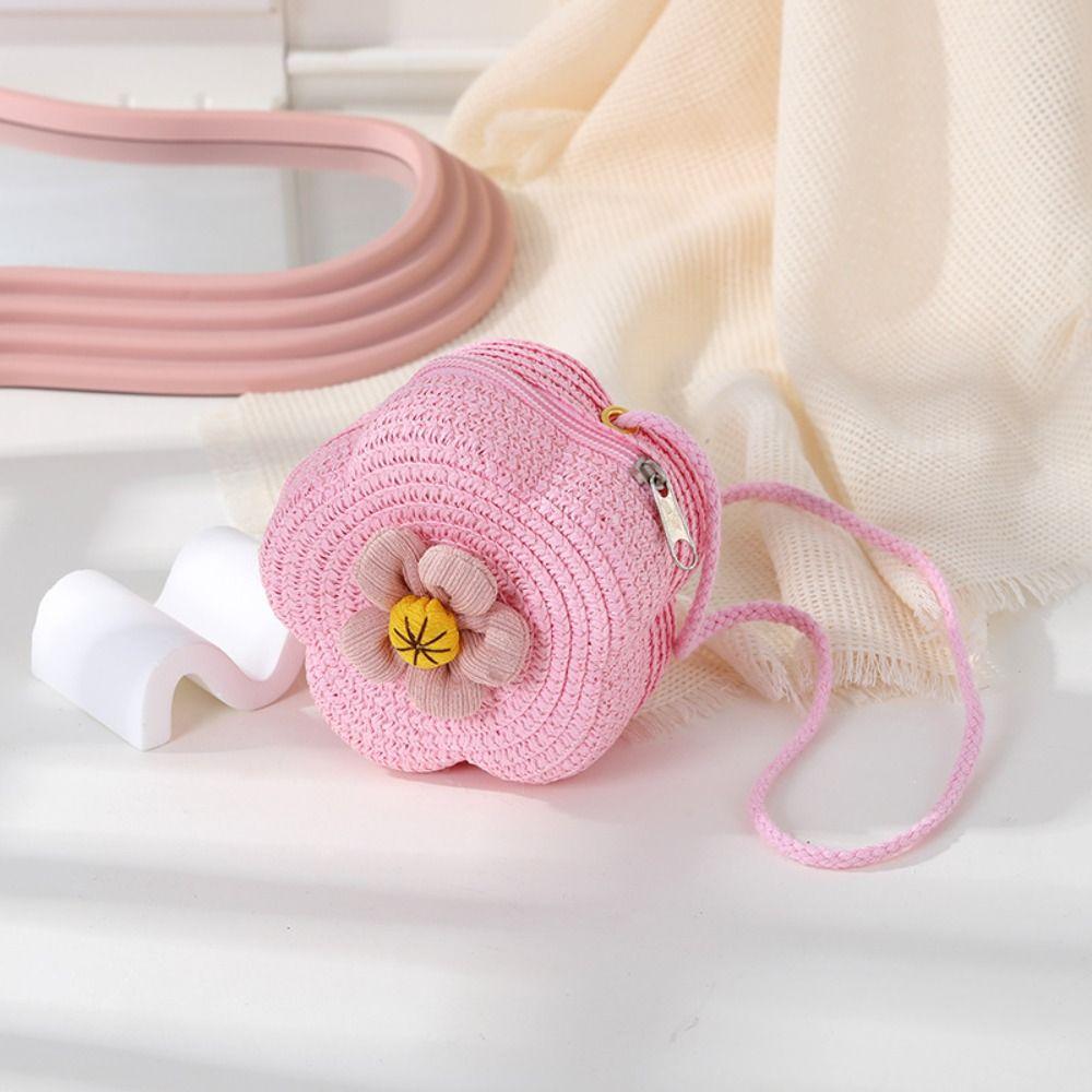 Straw Straw Shoulder Bags Mini Princess Handbags Cute Crossbody Bag  Kids Girls