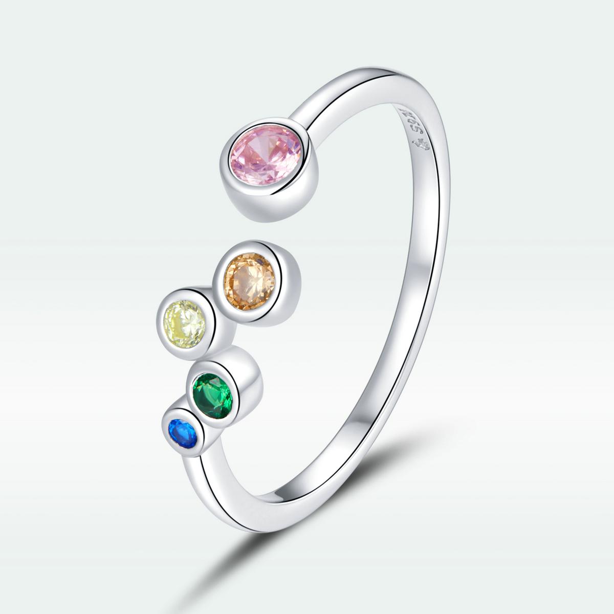 

Многоцветное кольцо из стерлингового серебра S925 с открытым серебряным кольцом, регулируемое кольцо с разноцветными пузырьками для женских ювелирных изделий разноцветный