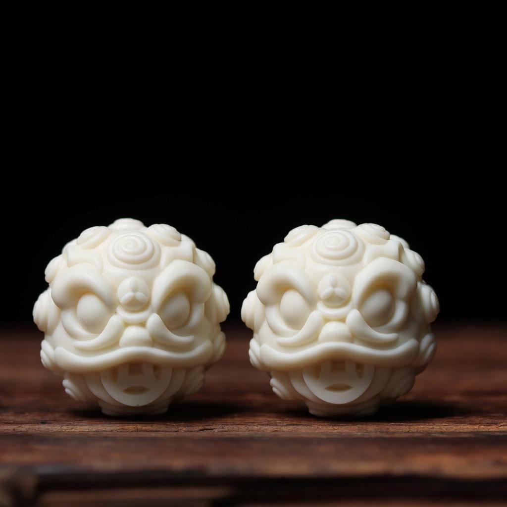 Ivory Dragon & Phoenix Fruit Massage Hand Balls - Wooden Walnut Health Gift for Elders