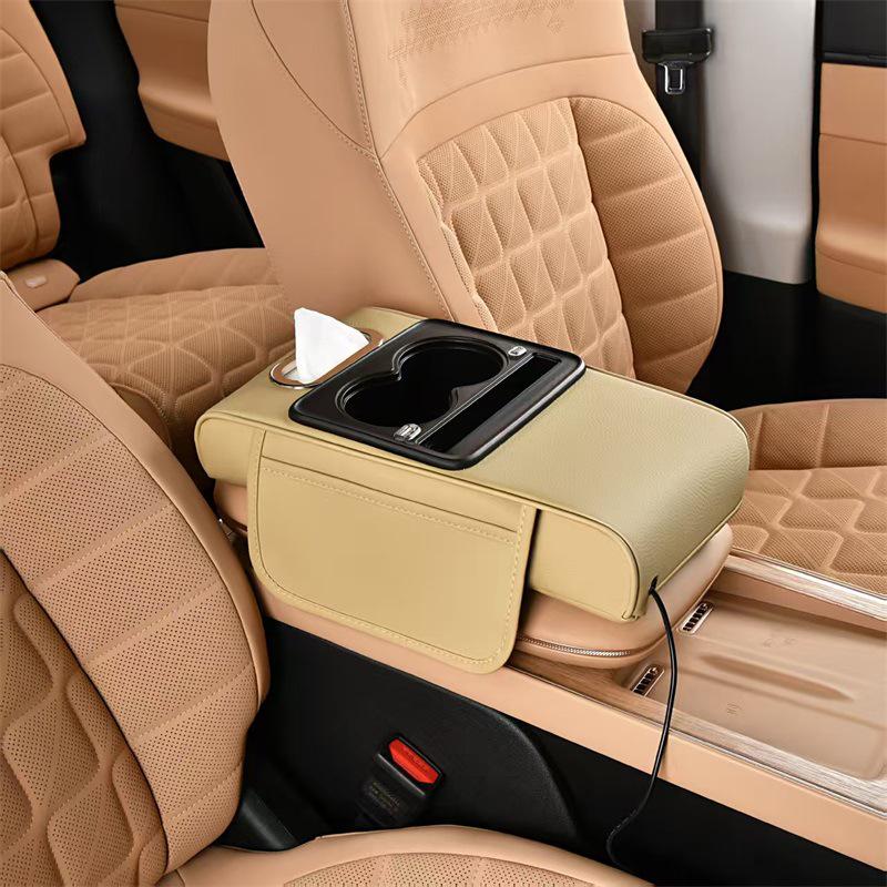 Universal Car Armrest & Tissue Charging Box: Extended & Thickened Four-in-One Heightening Pad