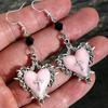 Gothic Rose Cross & Thorn Heart Pendant Earrings with Black Beads - Y2K Style