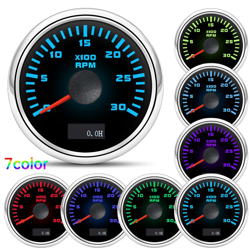 Waterproof 2" 52mm Tachometer With 7 Color Backlight 3000/4000/6000/7000/8000 RPM Tacho Gauge For Marine Car Truck 9-32V