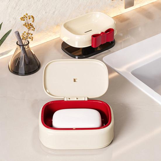 Red Bow Soap Dish Travel Soap Case with Draining Holes Soap Bar Holder Keeps Soap Dry And Hygienic for Bathroom Sink Camping