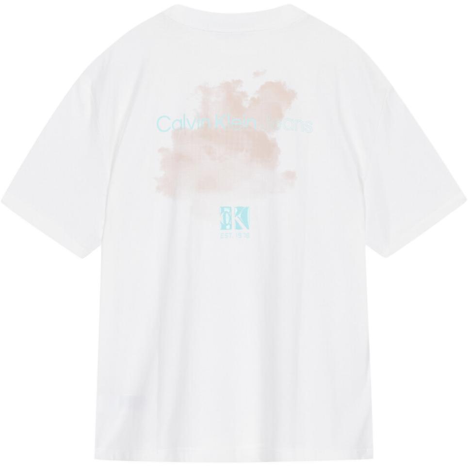 Calvin Klein Reflective Pattern Solid Color Short Sleeve T-Shirt Unisex Tops White J400399-YAF