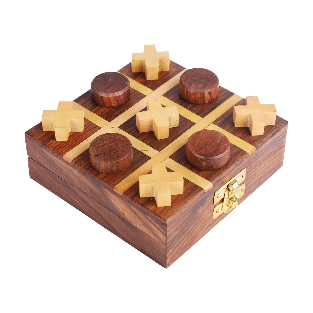 Shriji Crafts Holz Tic Tac Toe Spiel mit Linienstreifen,