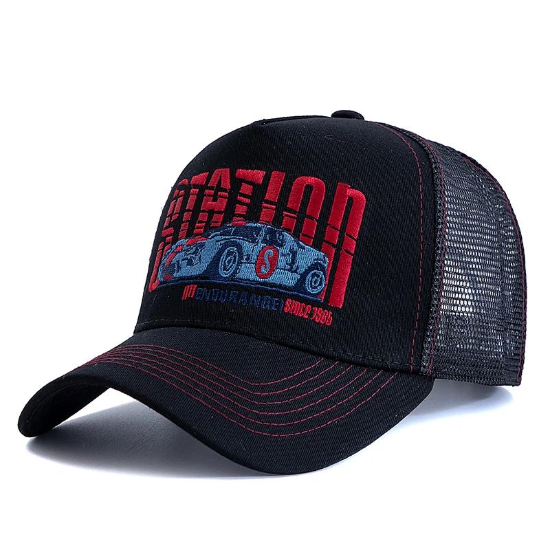 

Бейсболка нового стиля, дышащая сетчатая уличная кепка дальнобойщика для мужчин и женщин, вышитый узор гоночного автомобиля, кепка Snapback 56cm-60cm чёрный