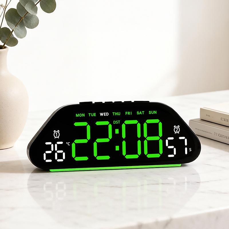 LED Digital Alarm Clock Temperature Week Date Display Timer Brightness Adjustment Electronic Table Clock with Ambient Light