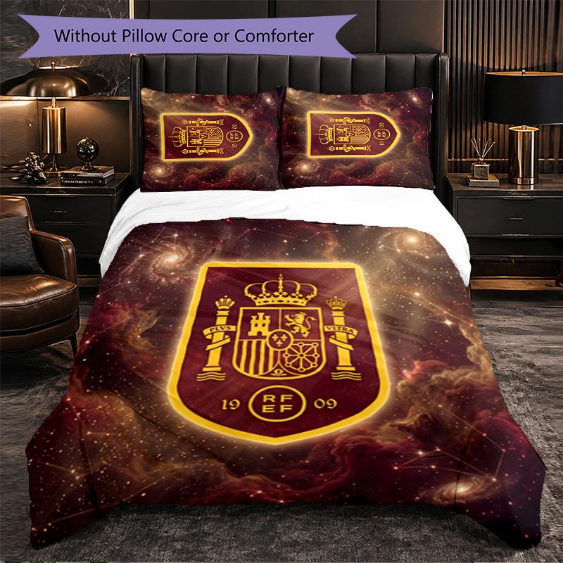 Ensemble de literie 3 pièces motif football Espagne Housse de couette douce en microfibre avec taies d'oreiller pour chambre à coucher
