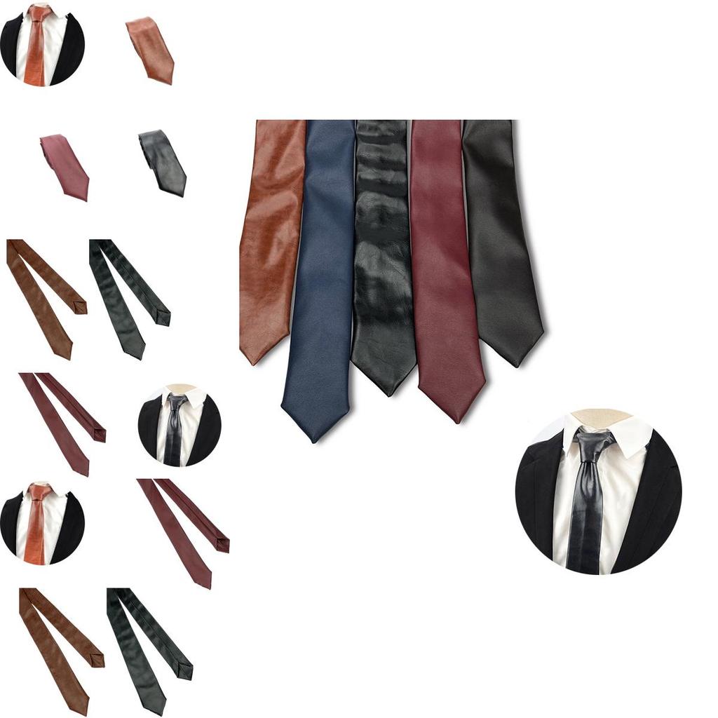 Men's Pu Leather Necktie Narrow Version 5.5cm Width British Business Style Solid Color