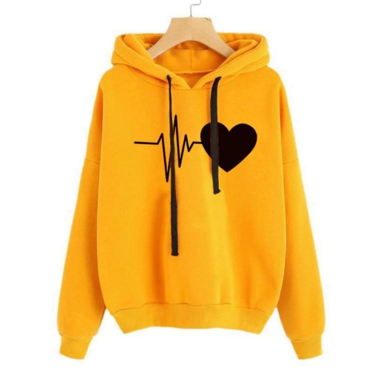 Heartbeat Print Hooded Sweater Jacket Loose Casual Autumn Winter