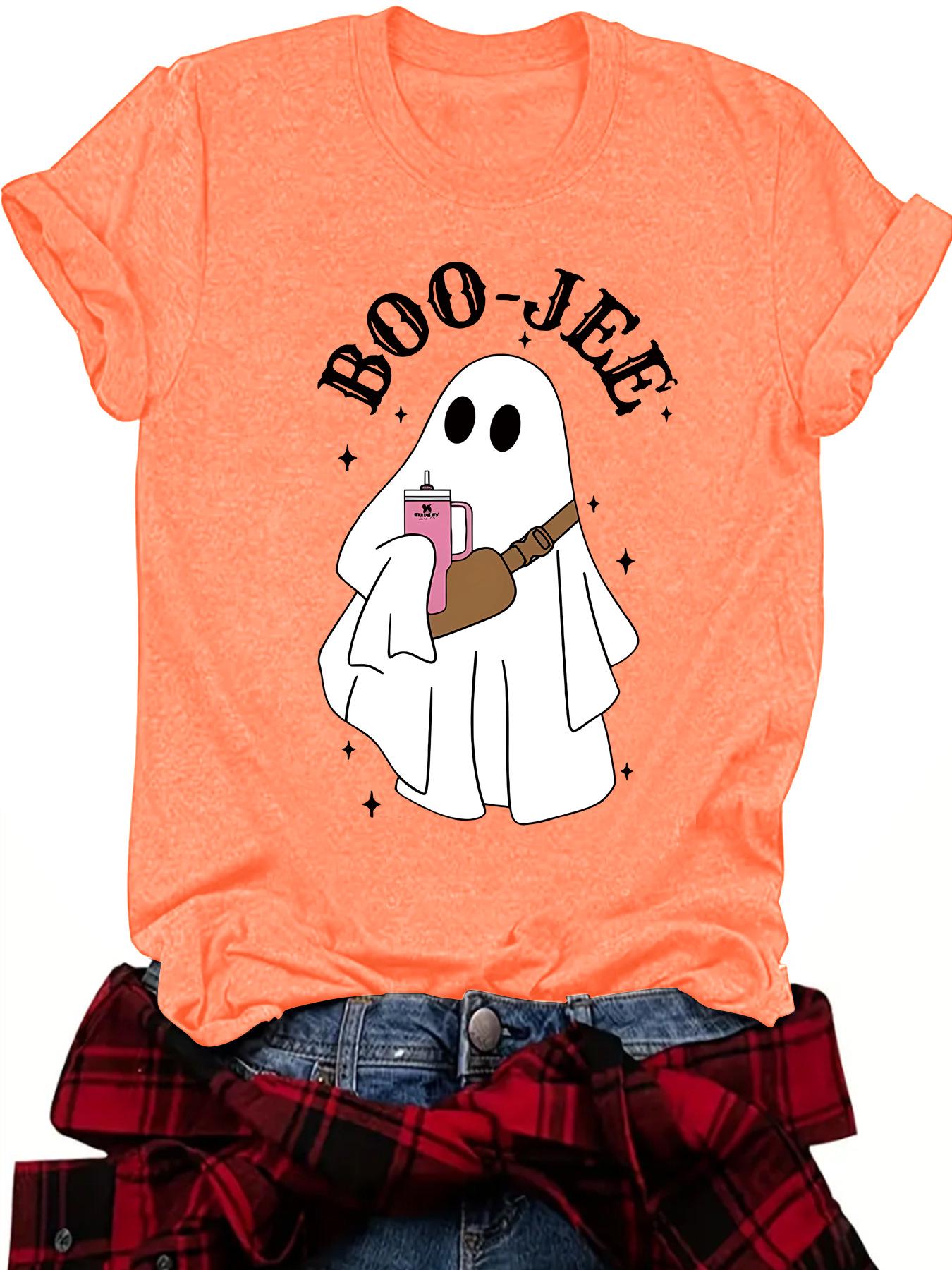 

Women s Summer Ghost Pattern Short Sleeve Halloween T-Shirt Extra Extra Large помаранчевий