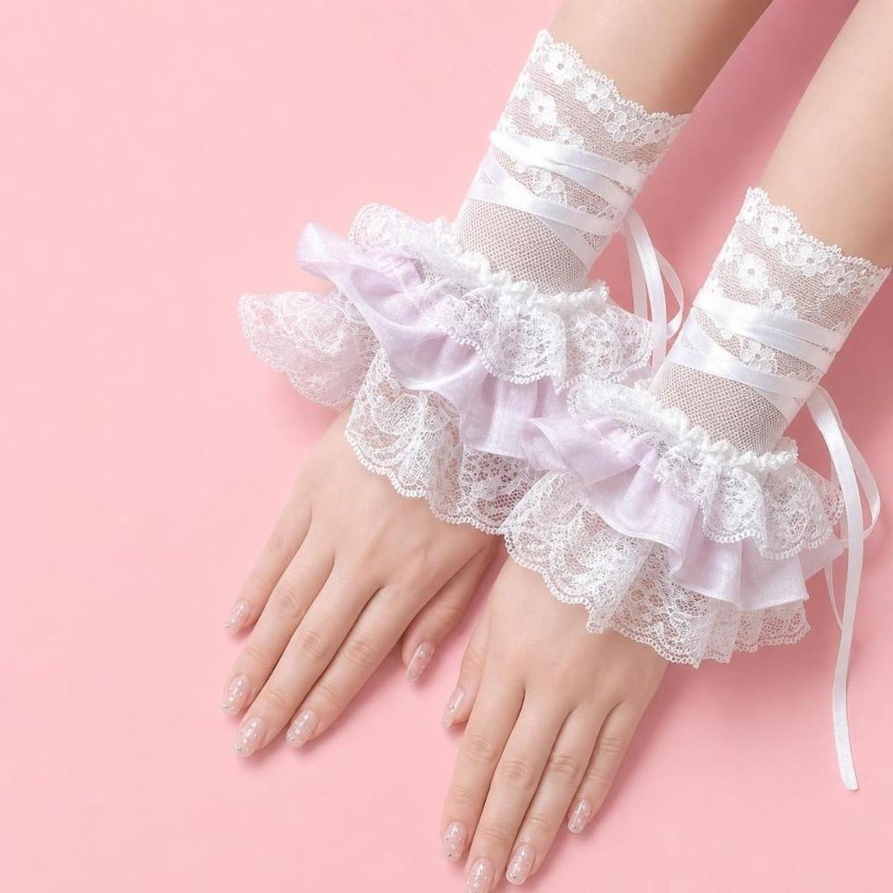 Ruffled Lace Lace Arm Sleeves Elastic Band Fake Sleeves Women's Fingerless Gloves  Anime Costume
