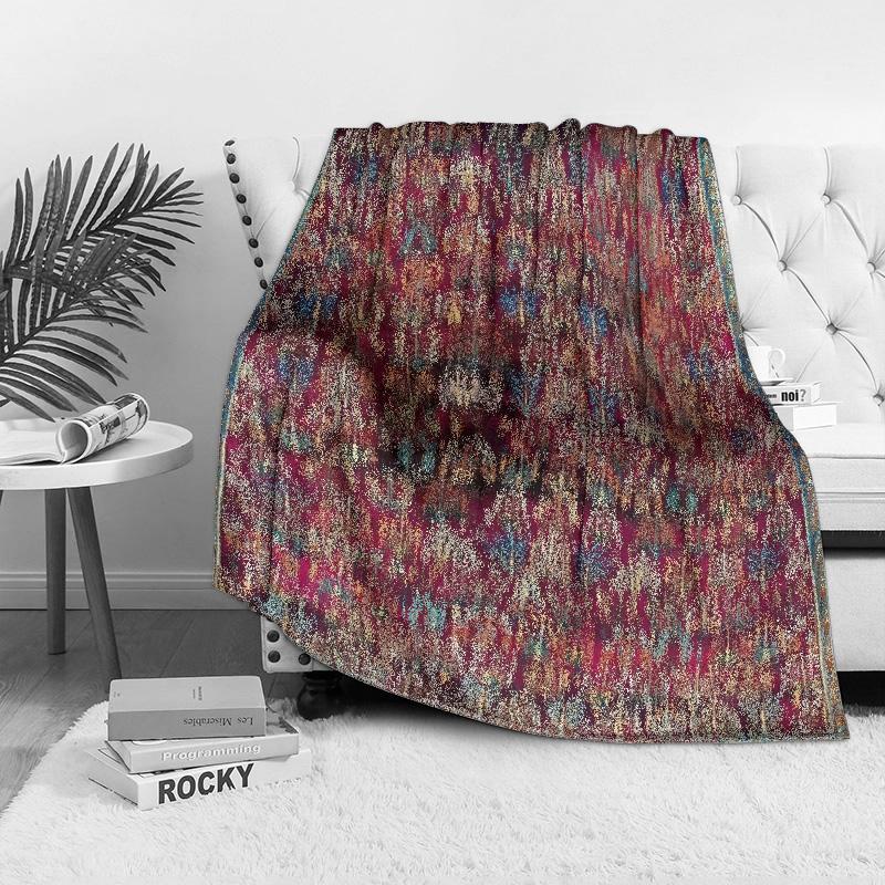 Luxurious Red Floral Embroidered Velvet Throw Blanket Turkish Kilim Style Cozy Sofa Bed Living Room Decor Gift